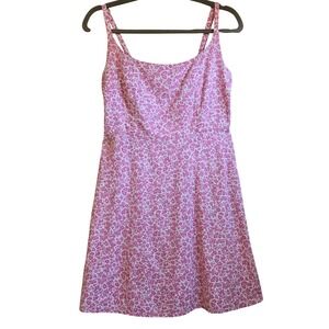 Pink Floral Ditsy Mini Dress‎ Square Neck Smocked Back with Pockets Women's M